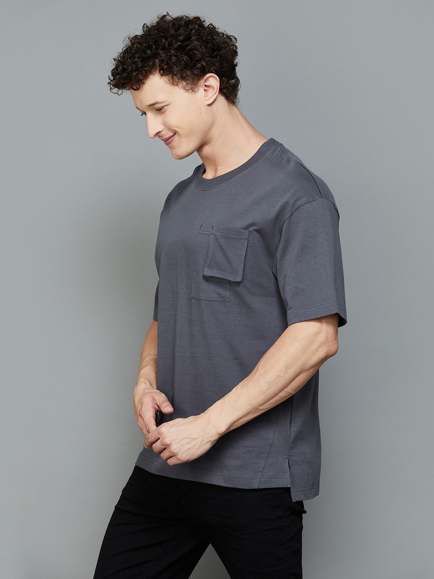 Forca by Lifestyle Dark Grey Regular Fit Crew T-Shirt