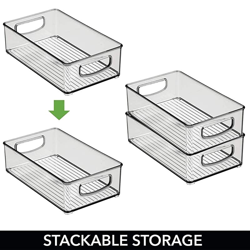 Stackable Plastic Home Office Storage Organizer Container with Handles for Cabinets, Drawers, Desks, Workspace - BPA Free - for Pencils, Highlighters, Notebooks - 6" Wide, 4 Pack - Smoke Gray