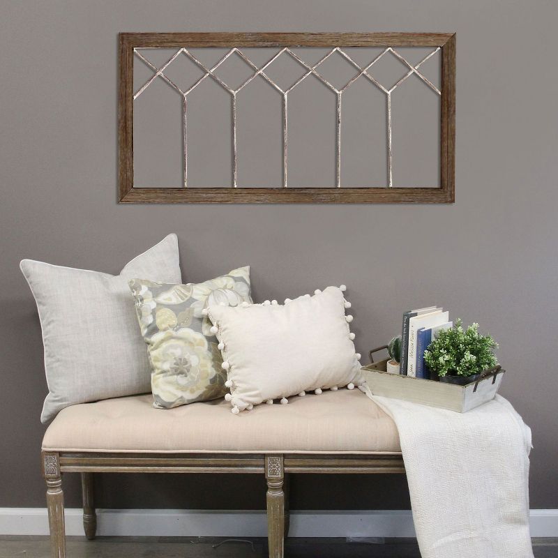 Stratton Home Decor Handcrafted Distressed Horizontal Rustic Vintage Farmhouse Window Panel Wall Art with Sawtooth Hanging Method, Brown