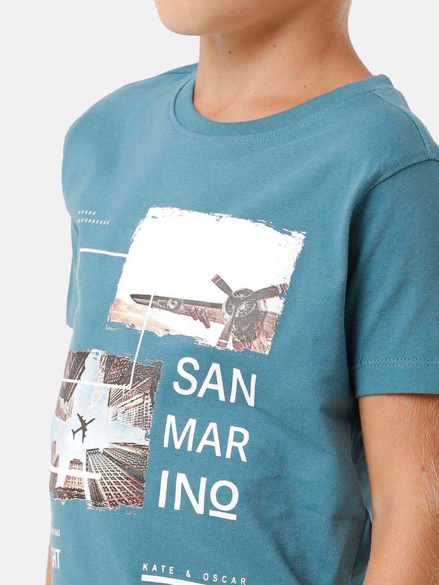 Kate & Oscar Kids Blue Cotton Printed T-Shirt