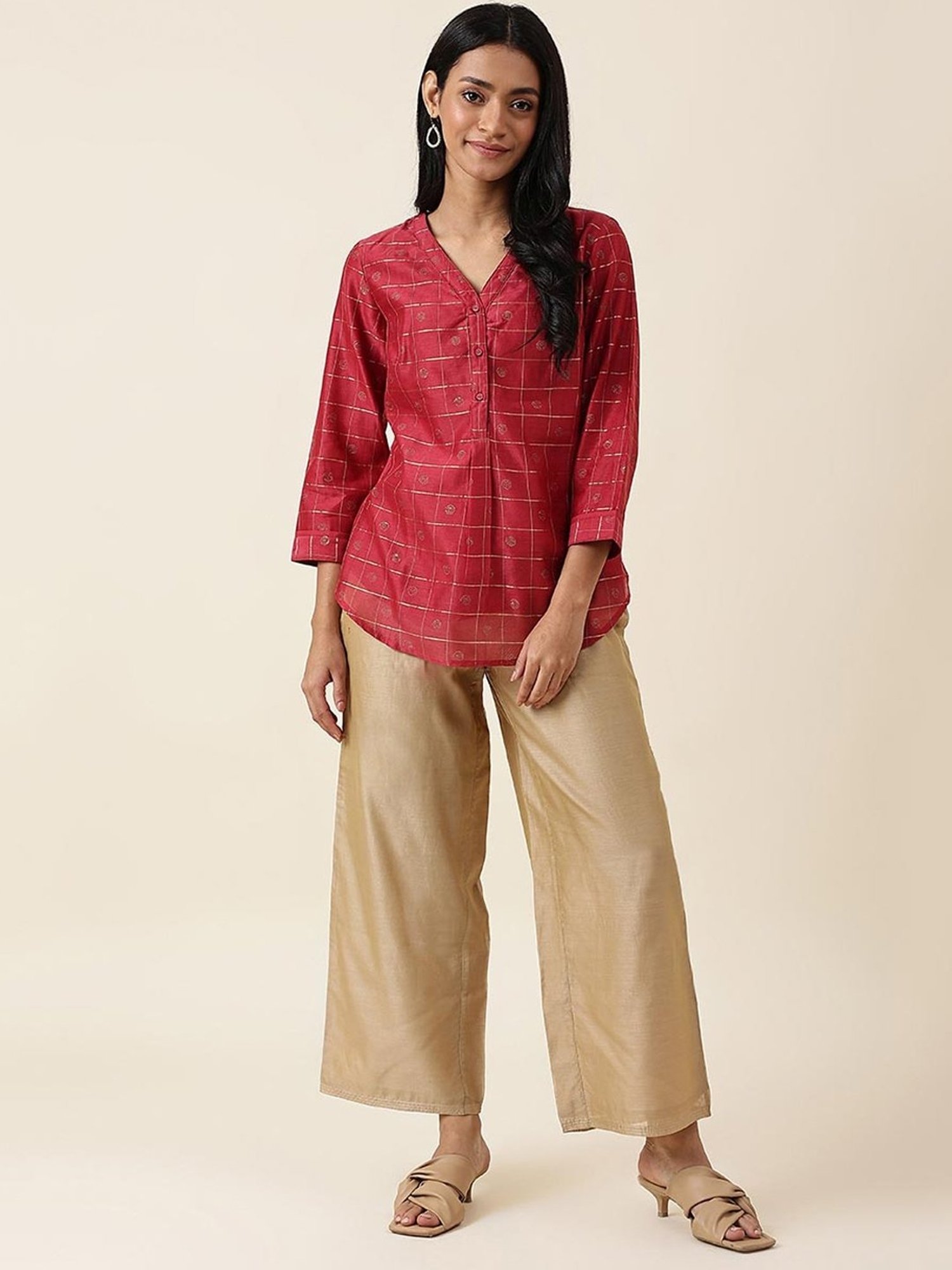 Fabindia Maroon Printed Top