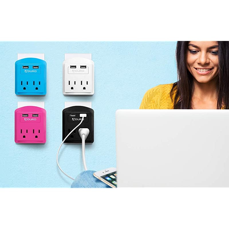 Surge Protector 2 Outlets Power Strip Station with 2 USB Ports Multiple Outlet Splitter Extender Adapter with Phone Shelf Stand ETL Listed White