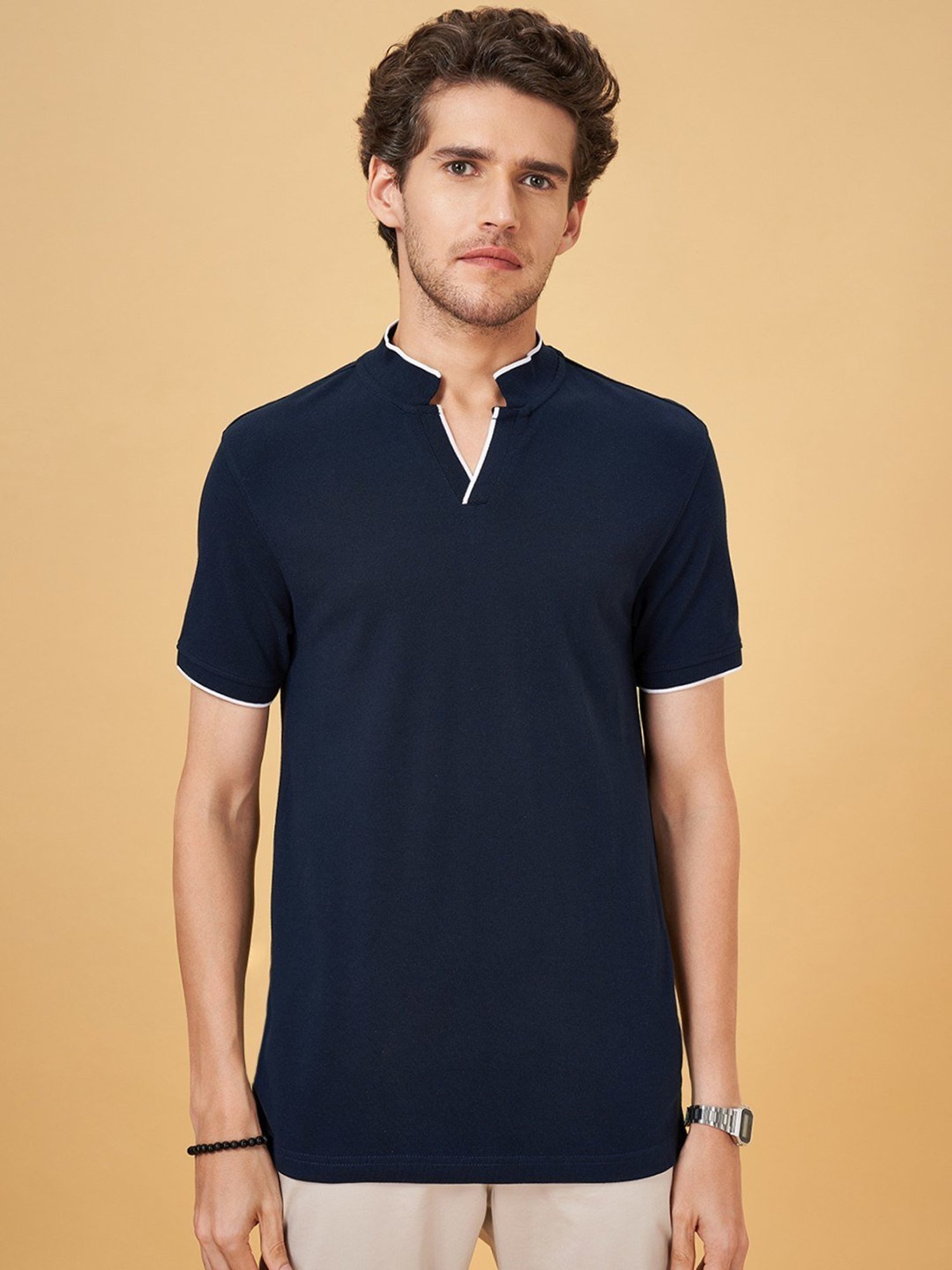 Byford By Pantaloons Blue Depths Cotton Slim Fit T-Shirt