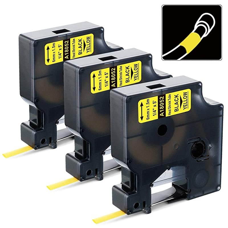 Pack Replacement DYMO 18052 Industial Black on Yellow Heat Shrink Tube Labels 14 Heat Shrink Tubing Compatible with DYMO Rhino 5200 4200 5000 6000 Label Maker
