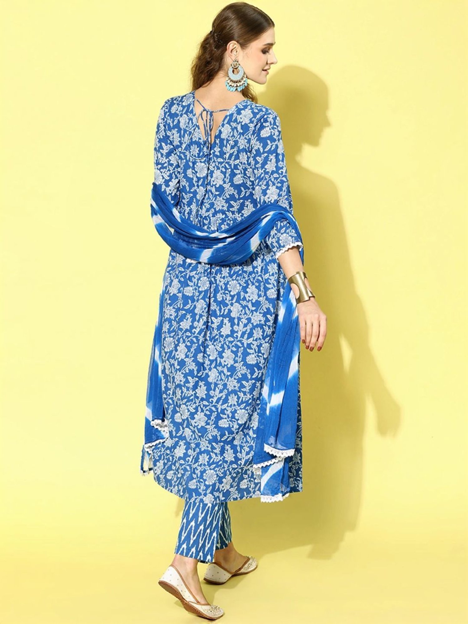 Stylum Blue Cotton Floral Print Kurta & Pant Set With Dupatta