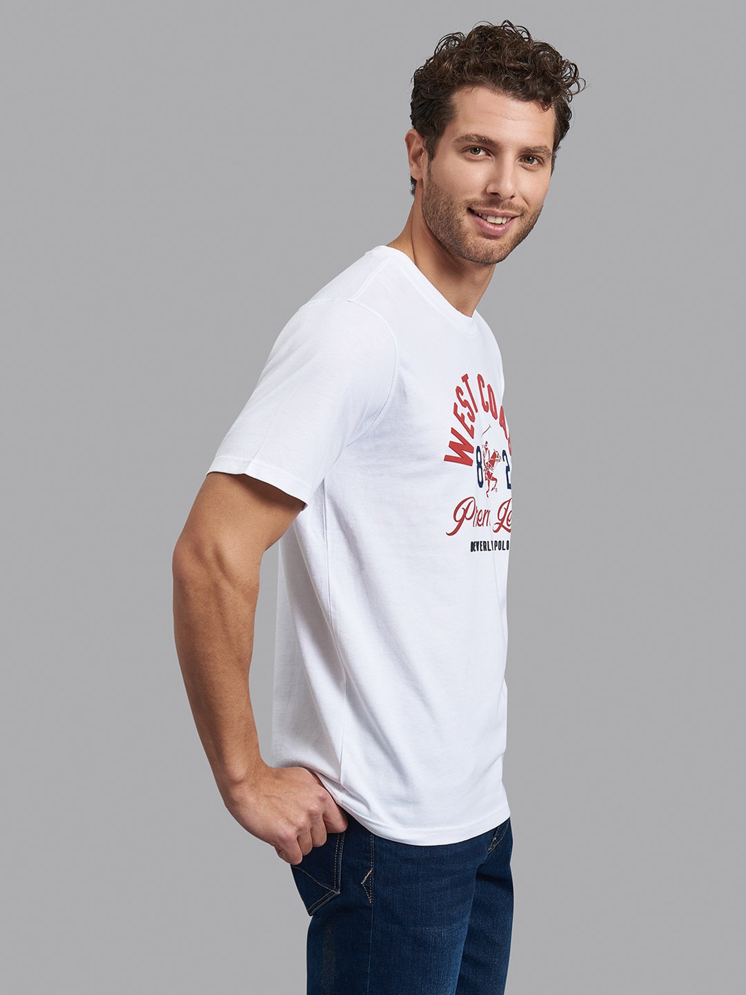 Beverly Hills Polo Club White Cotton Regular Fit Printed T-Shirt