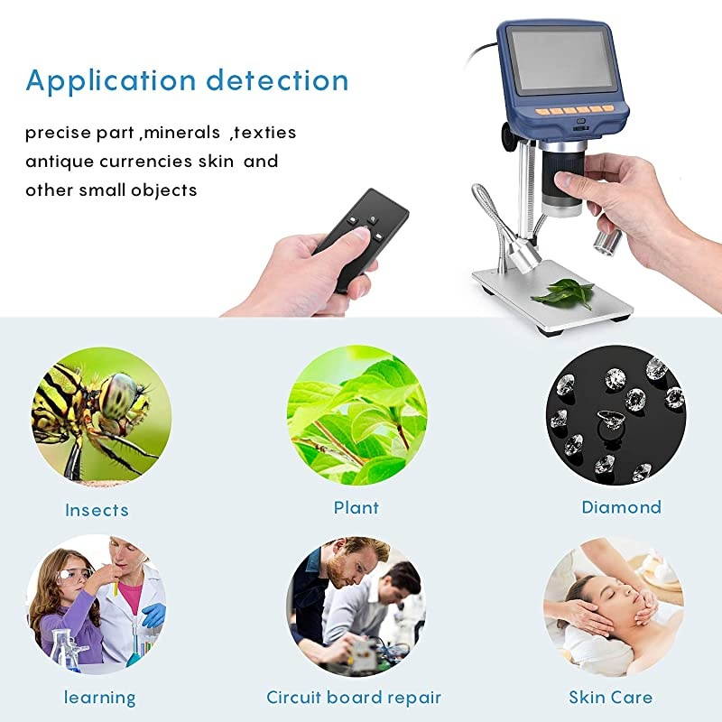 4.3 inch Digital USB Microscope 220X Magnification with Remove Control & 2 Fill Light,1080P LCD Screen Camera Video Recorder for Electronics Repair Circuit Board Soldering Coin