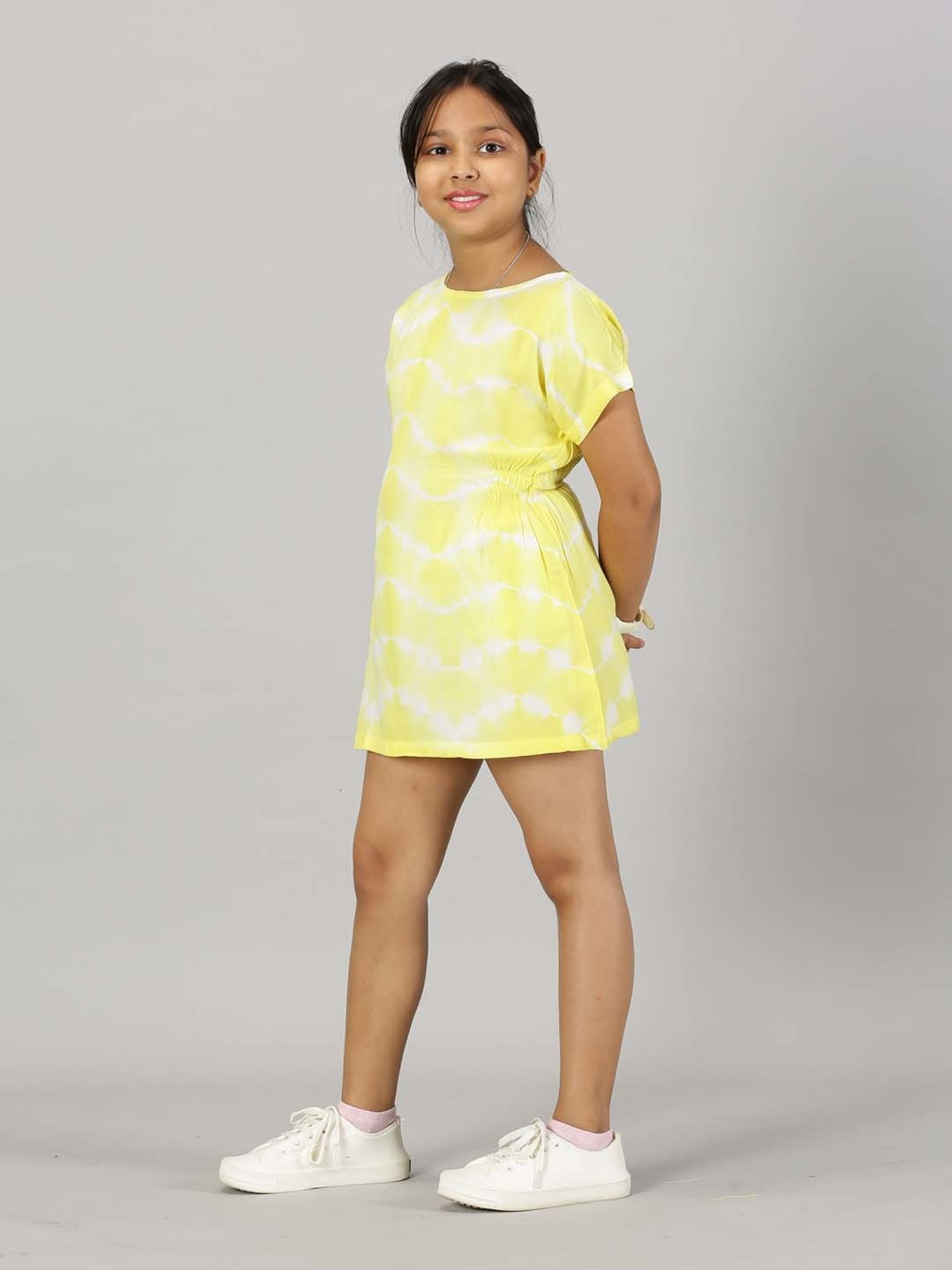 Kiddopanti Kids Yellow & White Over Dyed Dress