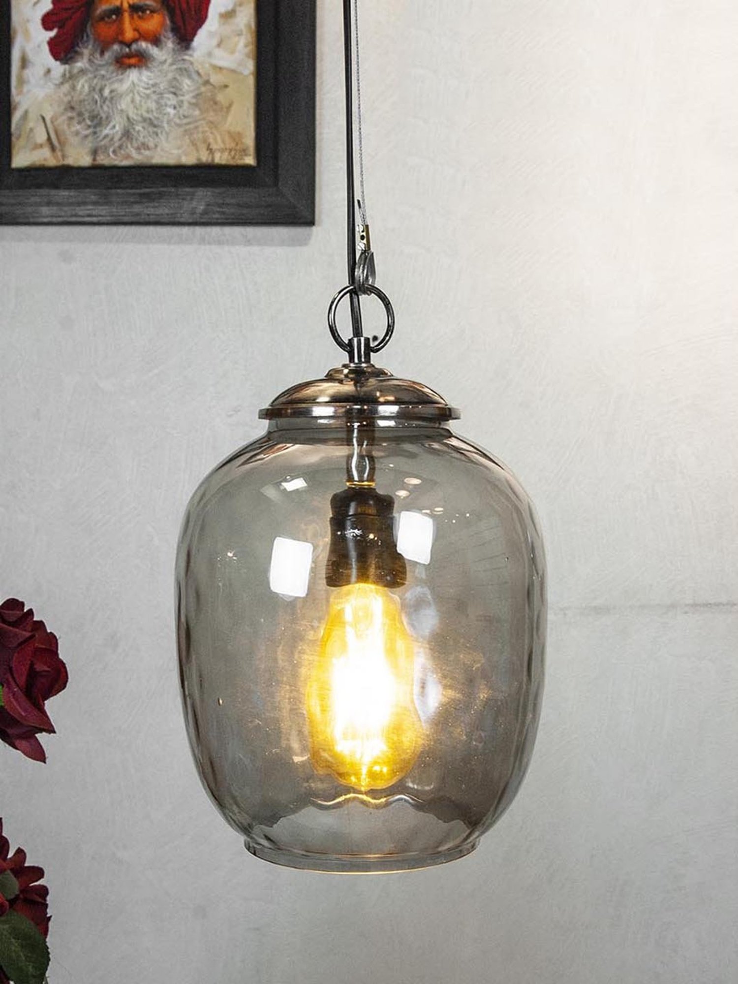 Kapoor E Illuminations Doriane Dark Transparent Glass Hanging Light - Set of 1