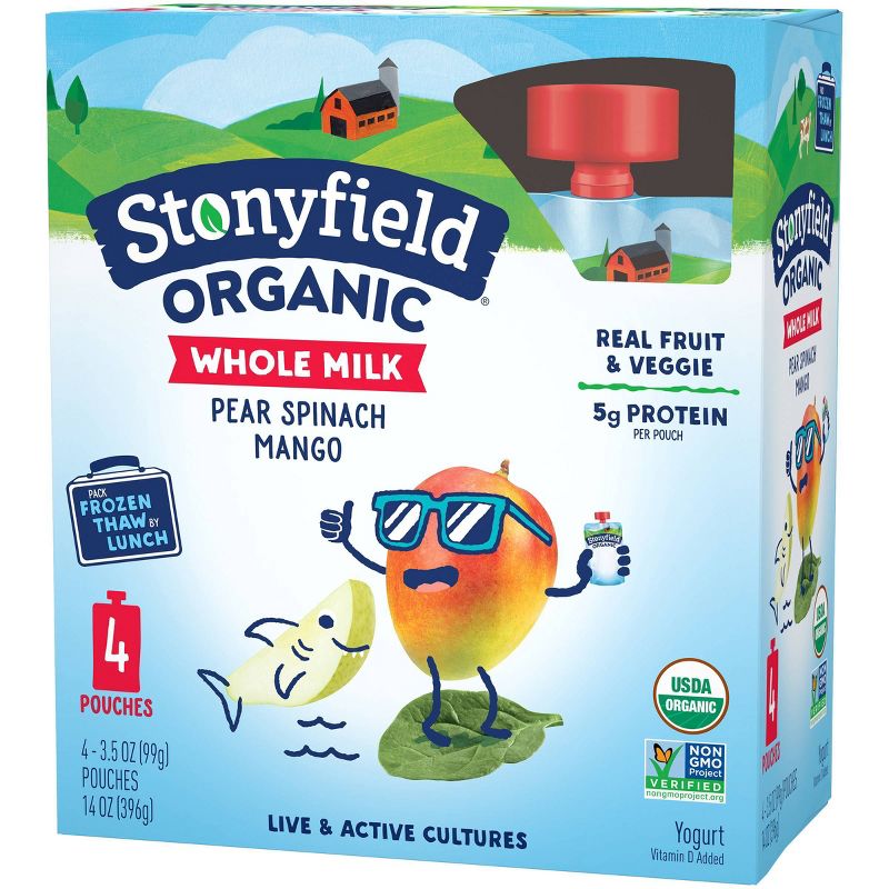 Stonyfield Organic Whole Milk Pear Spinach Mango Kids' Yogurt Pouches - 4pk/3.5oz