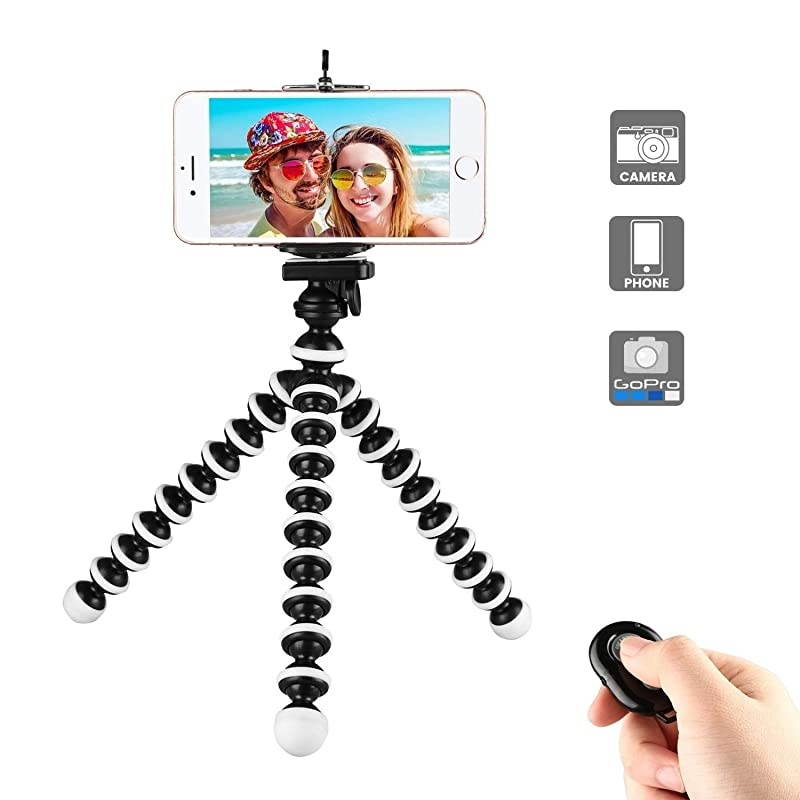 Tripod Portable Flexible Tripod Adjustable Cell Tripod with Wireless Remote and Universal Clip Mini Tripod Stand Holder for i11 Pro XS MAX XRAndroid Samsung GoPro Camera