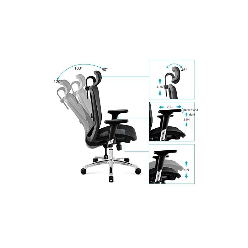 Ergonomic Office Chair with Adjustable 3D Armrest, Headrest and Lumbar Support - High Back Mesh Chair with Breathable Mesh Seat- Reclinable Computer Desk Chair