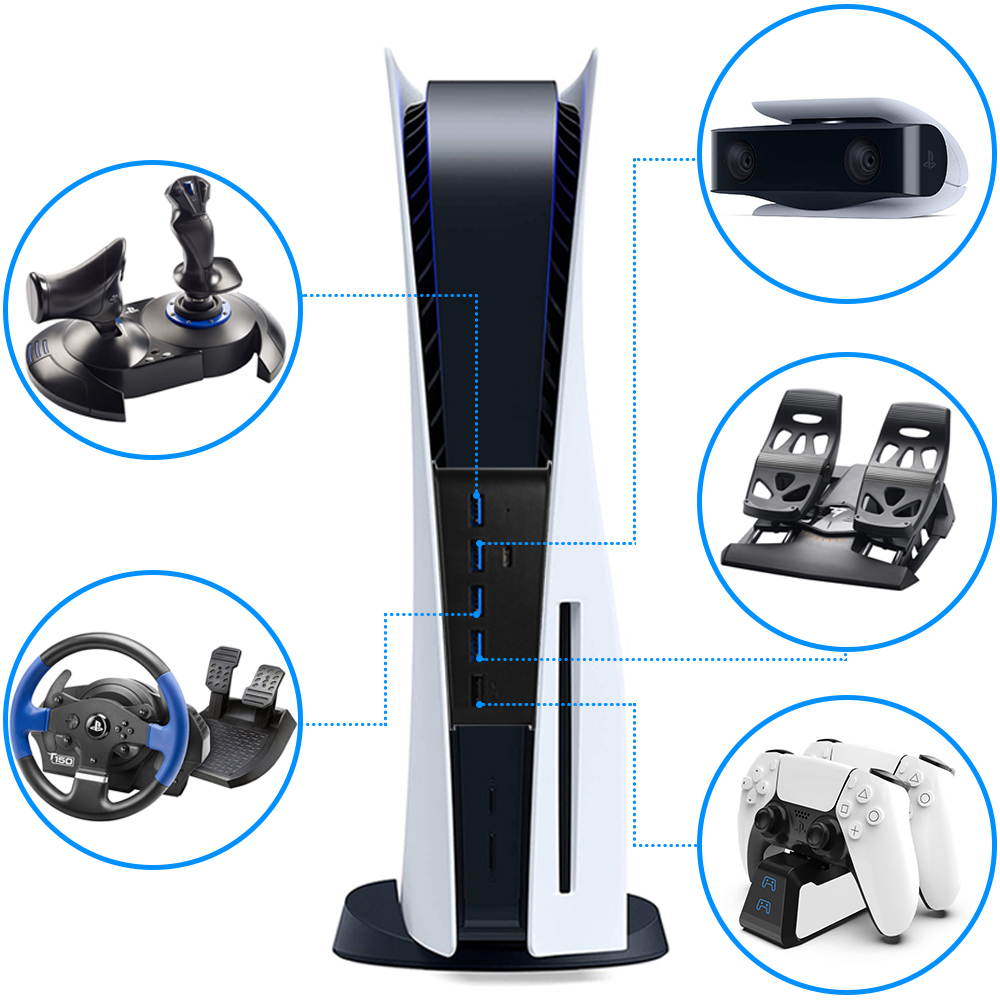 PS5 USB Hub, USB Type C 3.1 High Speed Transmission Extender Hub Adapter with 4 USB & 1 USB Charging Port & 1 USB C Port Converter Distributor Compatible with Playstation 5 Game Console (Black)