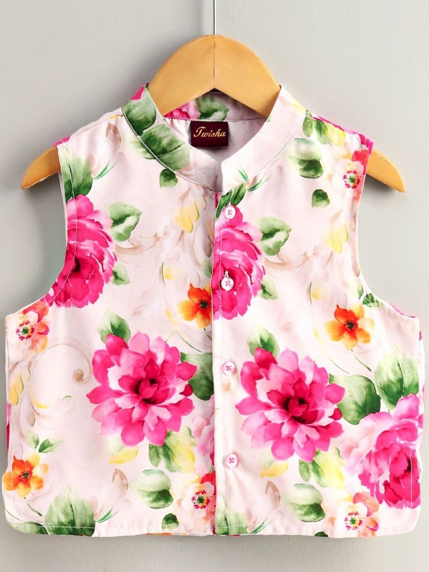 TWISHA Kids Yellow & pink Floral Print Full Sleeves kurta Set