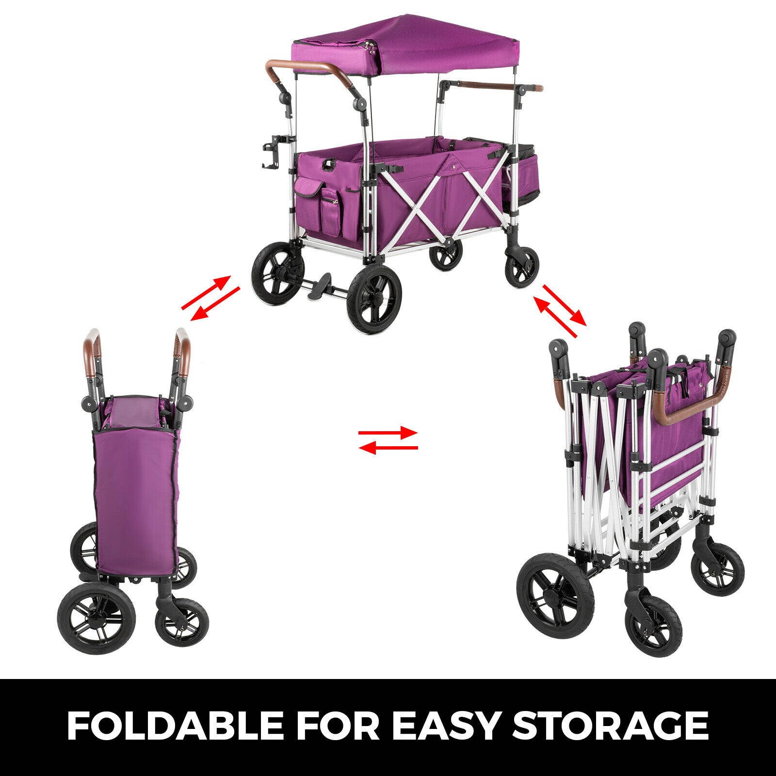 Folding Wagon Cart Collapsible Folding Garden Cart Beach Utility Outdoor Purple