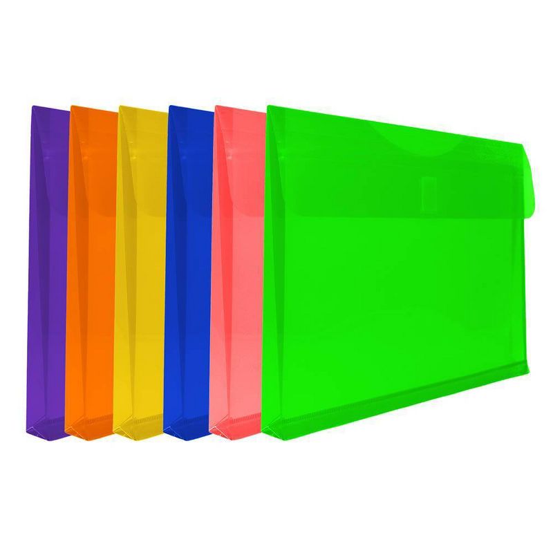 JAM Paper 9 3/4'' x 13'' 6pk Plastic Envelopes with Hook & Loop Closure, 1" Expansion, Letter Booklet - Multicolor
