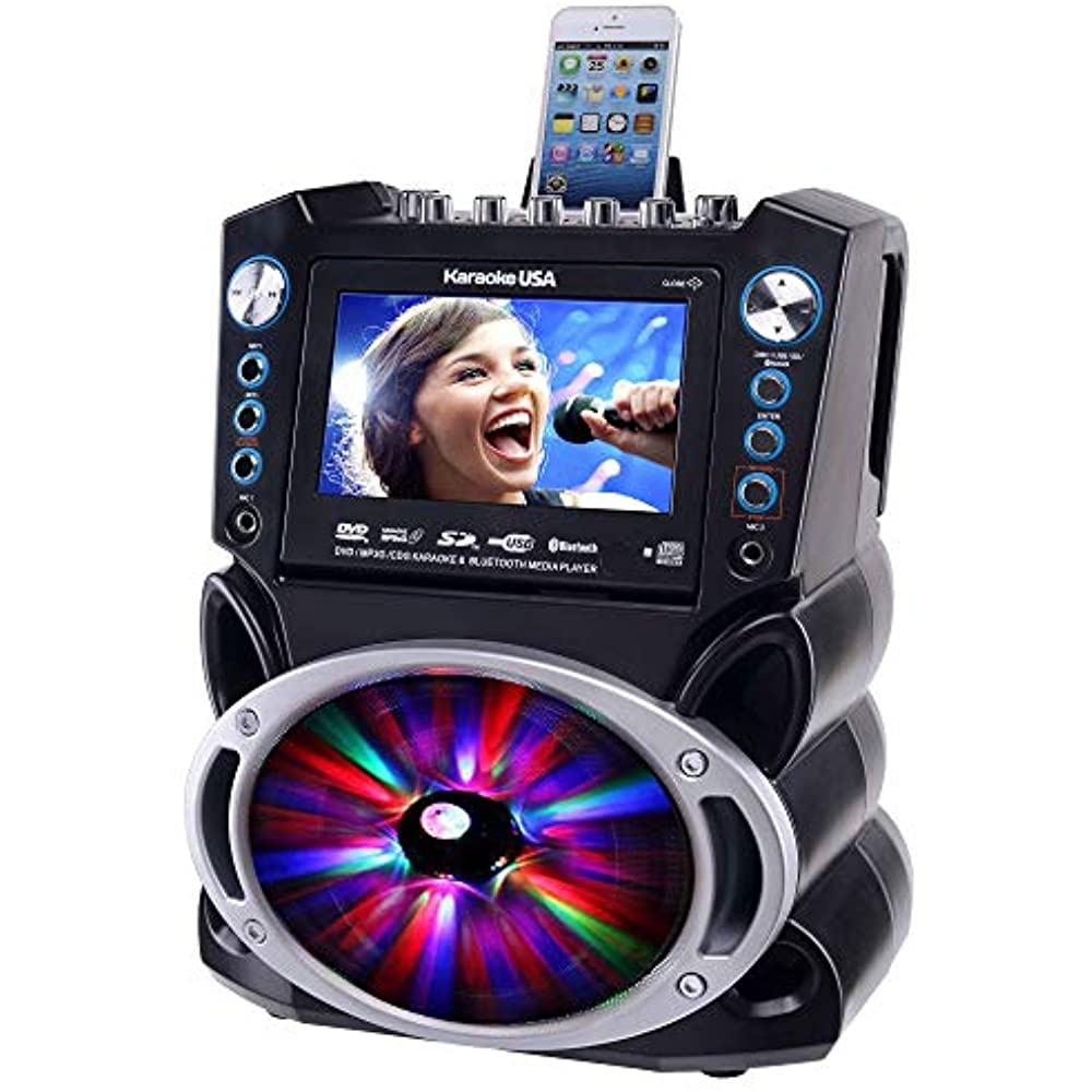 KARAOKE USA GF842 DVD/CD+G/MP3+G Bluetooth(R) Karaoke System with 7" TFT Color Screen & LED Sync Lights