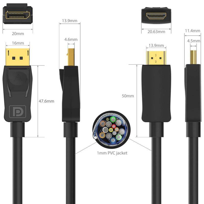 DisplayPort to HDMI HDTV Cable, 4K DisplayPort (DP) to HDMI Cable Upgraded, Gold Plated DP to HDMI Cable (6 Feet/1.8M), Compatible with PC, Laptop,Monitor