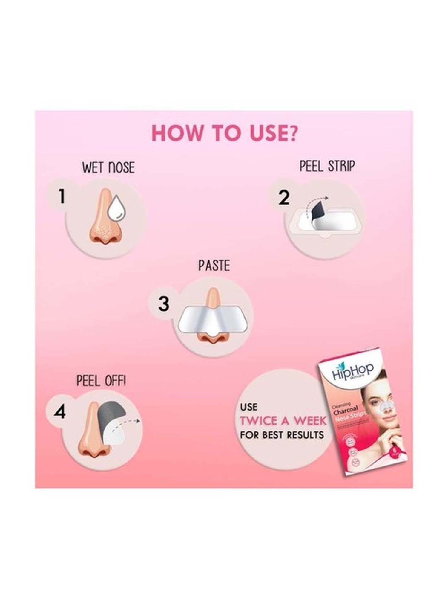 HipHop Skincare Charcoal Cleansing Nose Strips for Women - 6 Strips