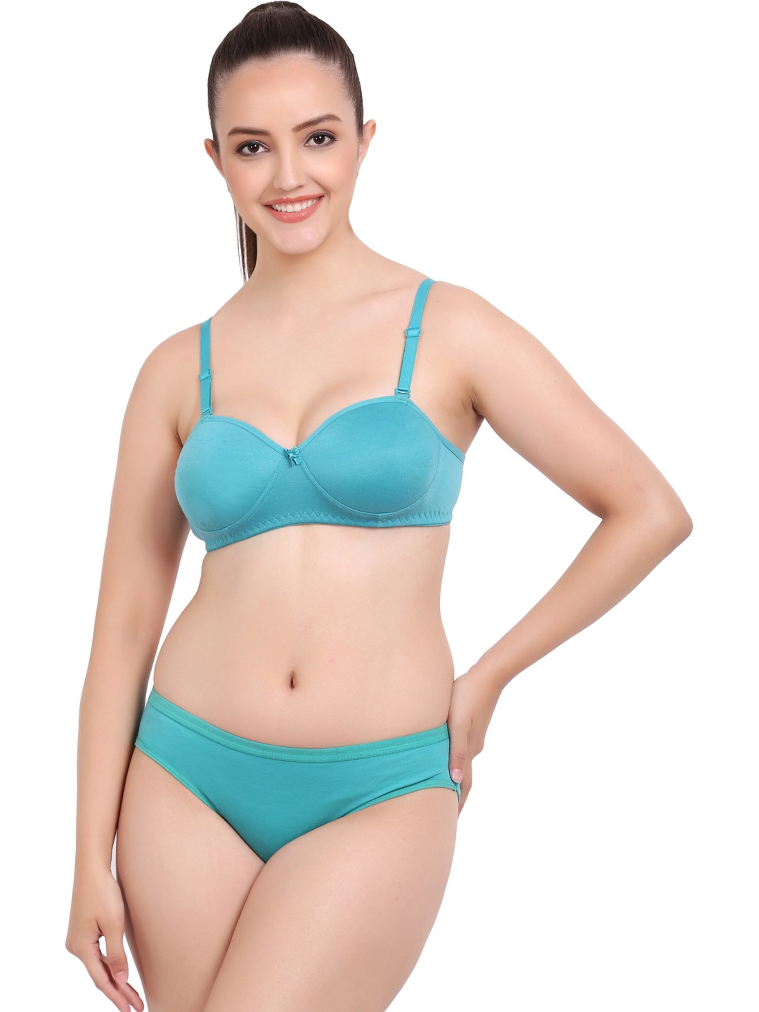 AROUSY Black & Blue Cotton Bra Panty Set - Pack Of 2