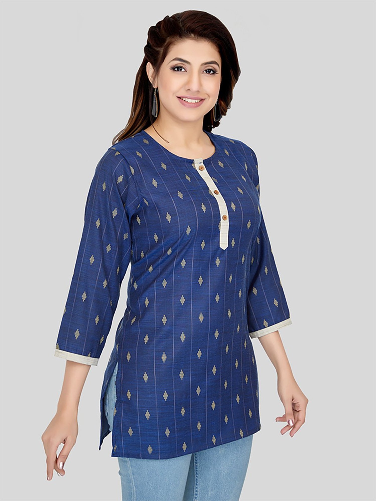 Saree Swarg Blue Woven Pattern Straight Short Kurti