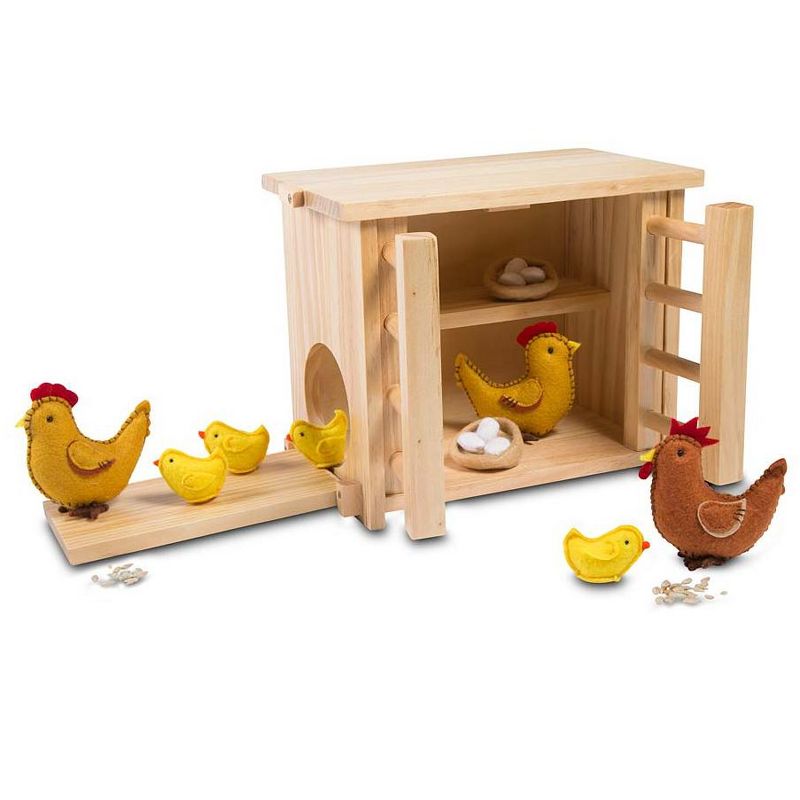 Magic Cabin - Wooden Chicken Coop and Felt Chickens Play Set Special for Kids