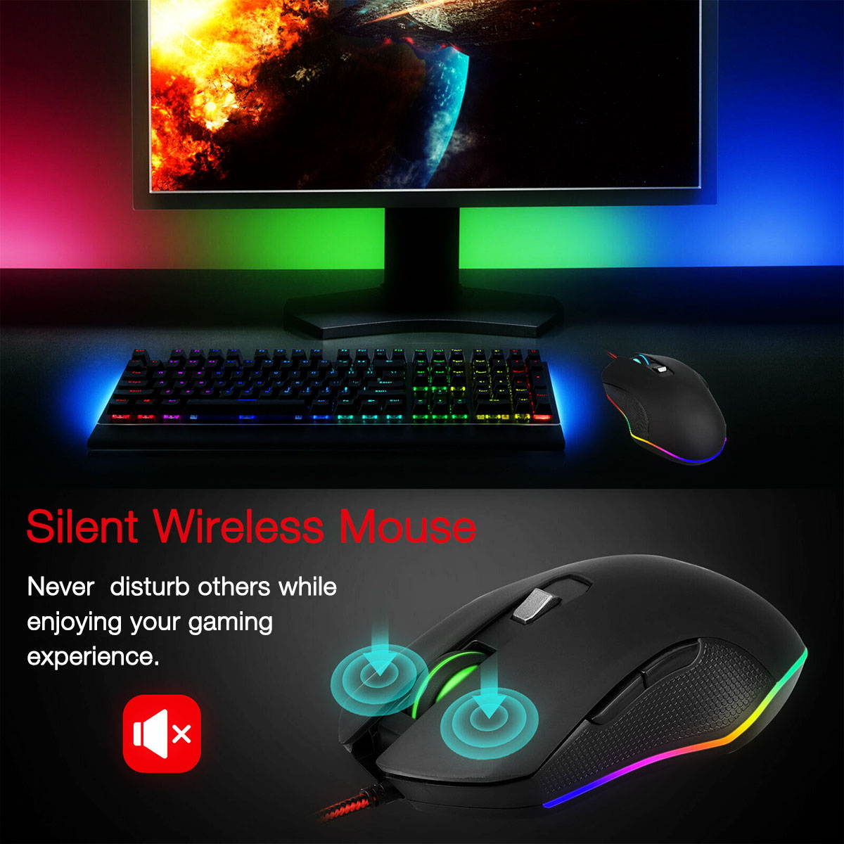 Wired Gaming Mouse RGB Backlight 3200DPI Programmable, Game USB Mice Desktop Laptop Computer PC Gaming Mouse, 6 Buttons Optical Mic for Windows 7/8/10/XP Vista Linux, Black