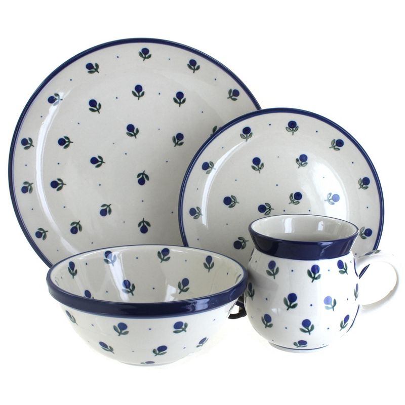 Blue Rose Polish Pottery Blueberry 16 Piece Dinner Set