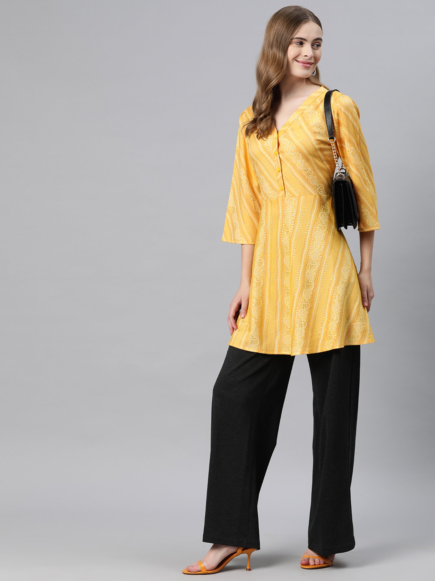 Cottinfab Yellow Printed Top