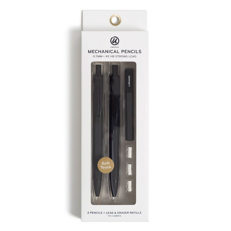 U Brands 2pk Mechanical Pencils Starter Kit Soft Touch Black