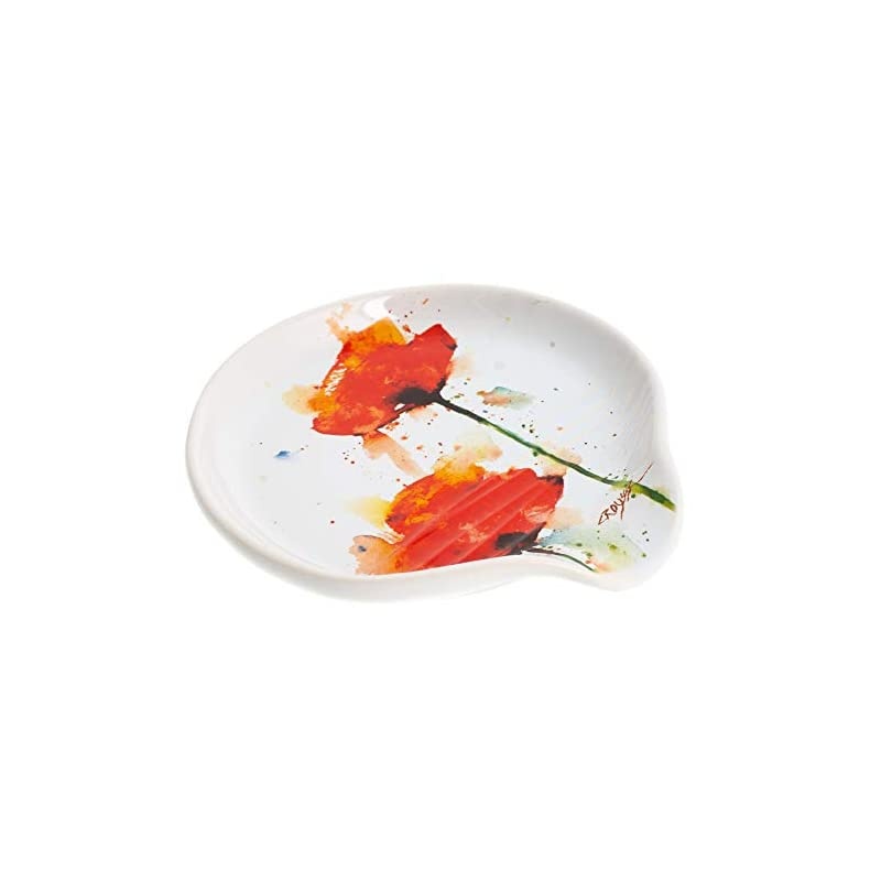 Crouser Poppy Flower Floral Watercolor Red 5 x 5 Glossy Ceramic Stoneware Spoon Rest