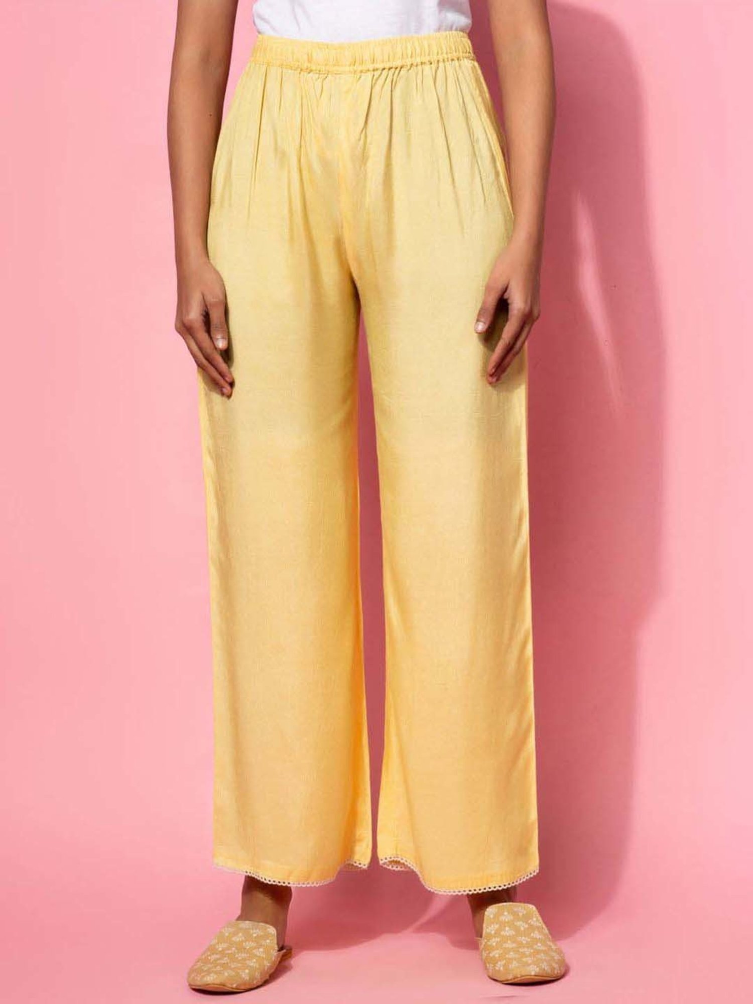 Libas Yellow Embroidered Silk Blend Co-Ords