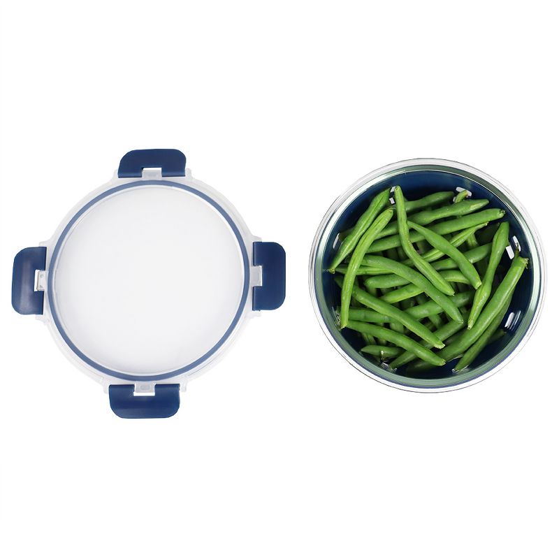Michael Graves Design Round 32 Ounce High Borosilicate Glass Food Storage Container with Plastic Lid, Indigo