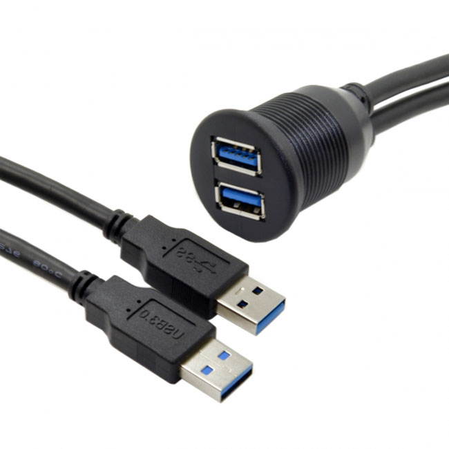 Xiwai 1m Waterproof Dual USB 3.0 Extension AUX Flush Mount Car Mount Extension Cable for Dashboard Panel