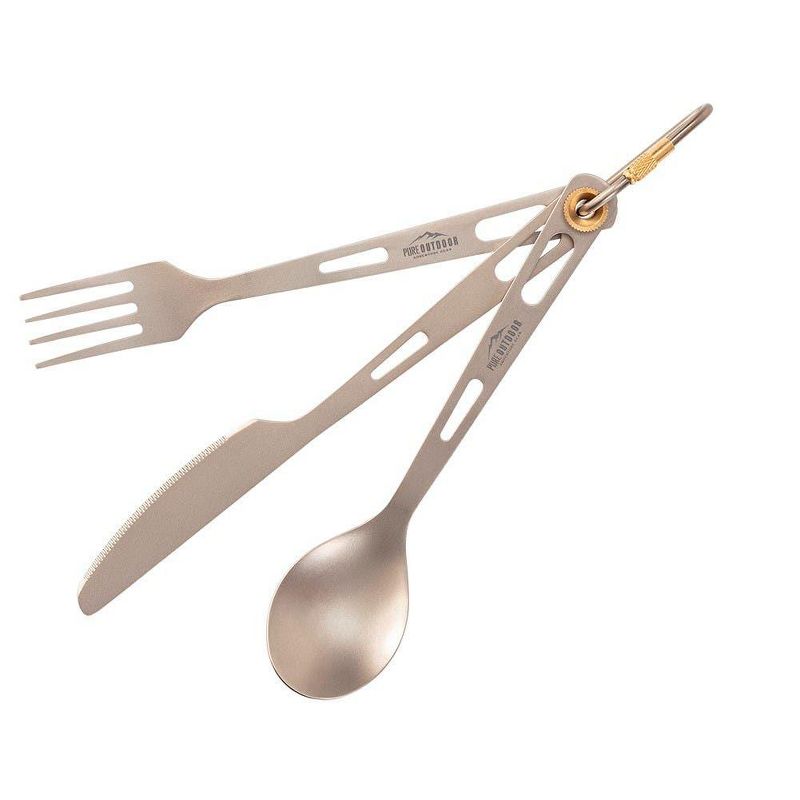 Monoprice Titanium 3-Piece Cutlery Set, Lightweight, Durable, Carabiner Included - Pure Outdoor Collection