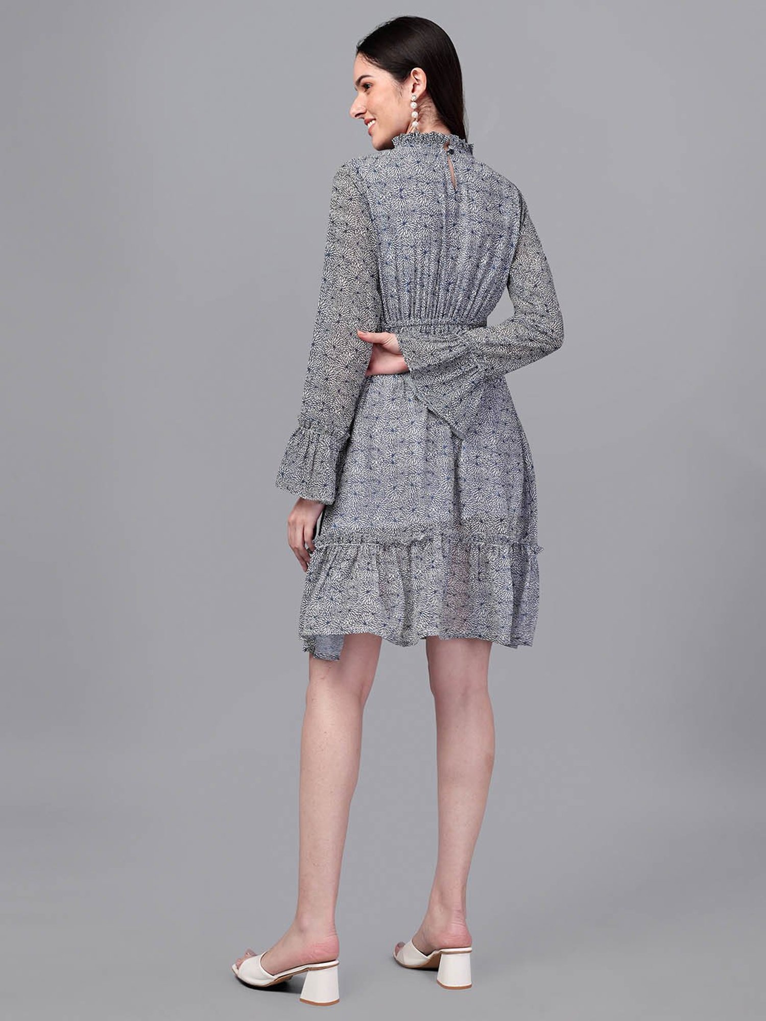 MASAKALI.CO Grey Printed A Line Dress