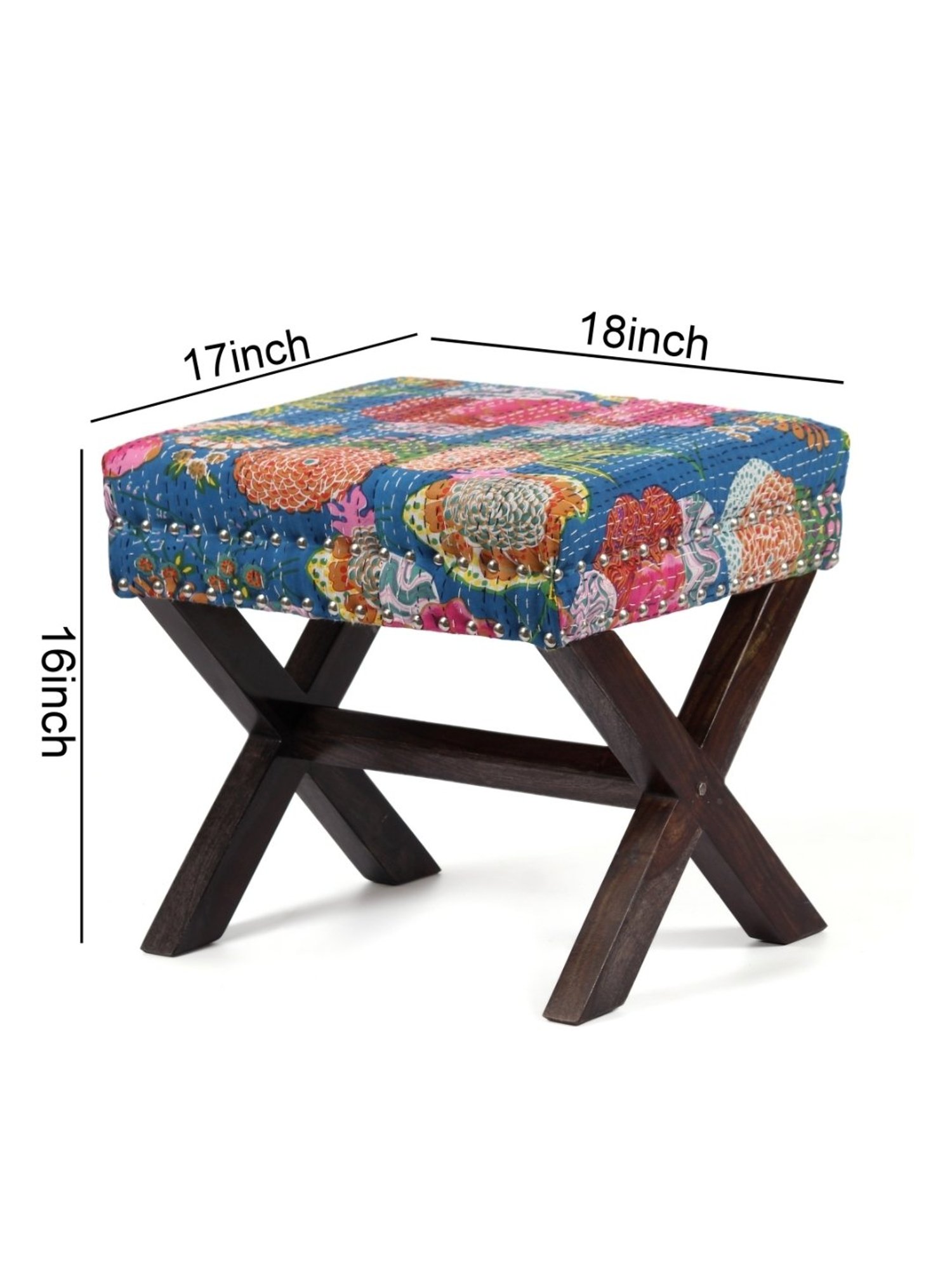 Chumbak Spring Marigold Floral Green Mango Wood Modern Trunk Storage Ottoman