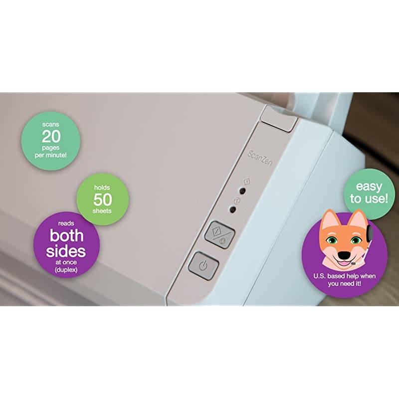 ScanZen CG01000-289101 Eko Color Duplex Personal Document Scanner, 20ppm, Twain Compatible, Light gray