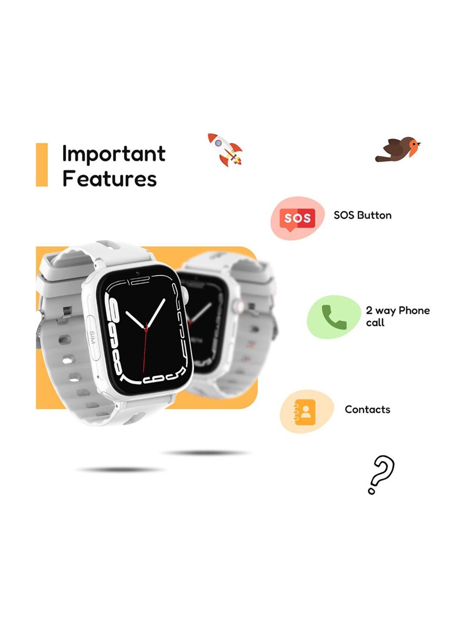 Turet Taffy 4G Smartwatches for Kids with Live Tracker GPS Watch, Waterproof, Long Battery (White)