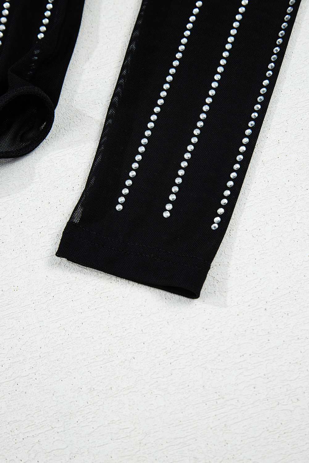 Rose Red Rhinestone Mesh Long Sleeve Bodysuit