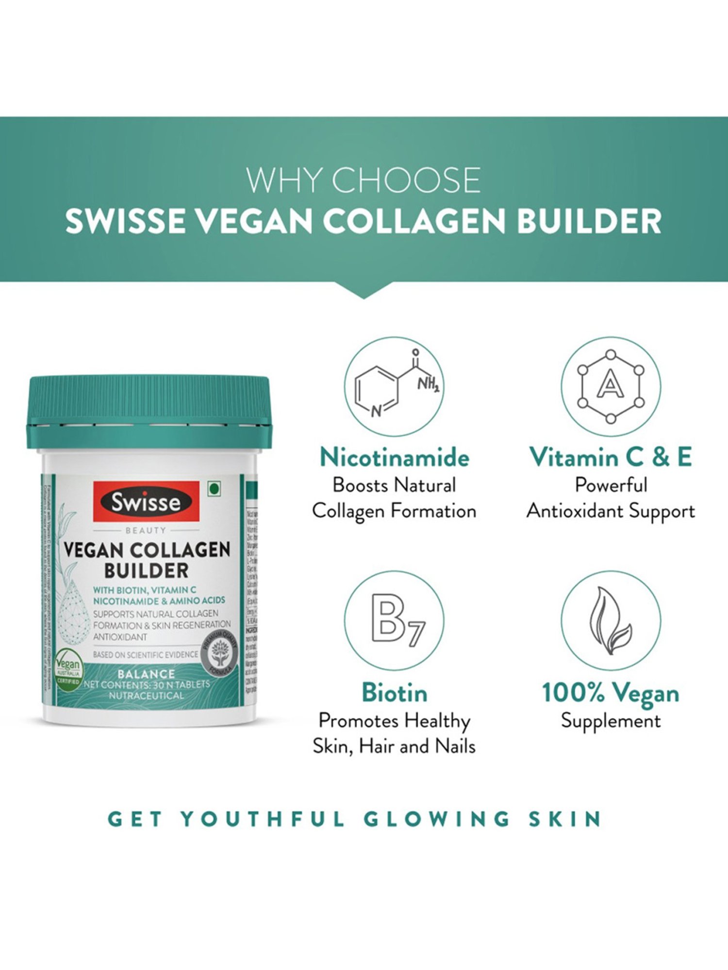 Swisse Beauty Vegan Collagen Builder - 30 Tablets