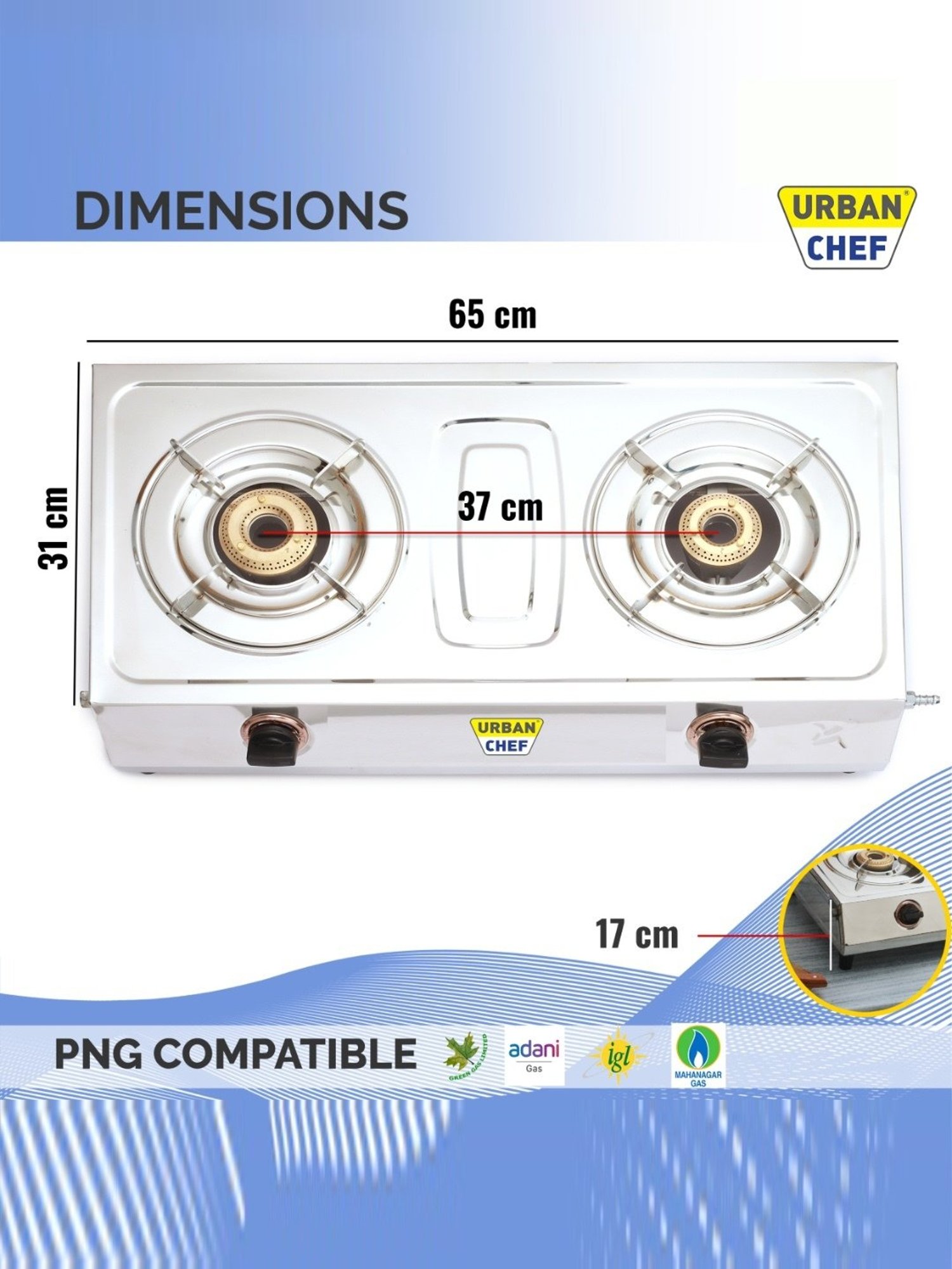 Urban Chef Gas Stove with 2 Burners ( Silver )