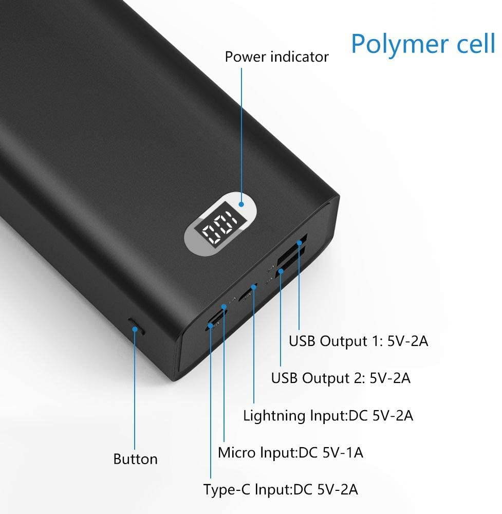 Portable Charger 30000mAh Power Bank External Battery Pack with LCD Digital Display Triple Intput and Dual Output Ports Compatible with All Smart Cell Phone, iPad and More