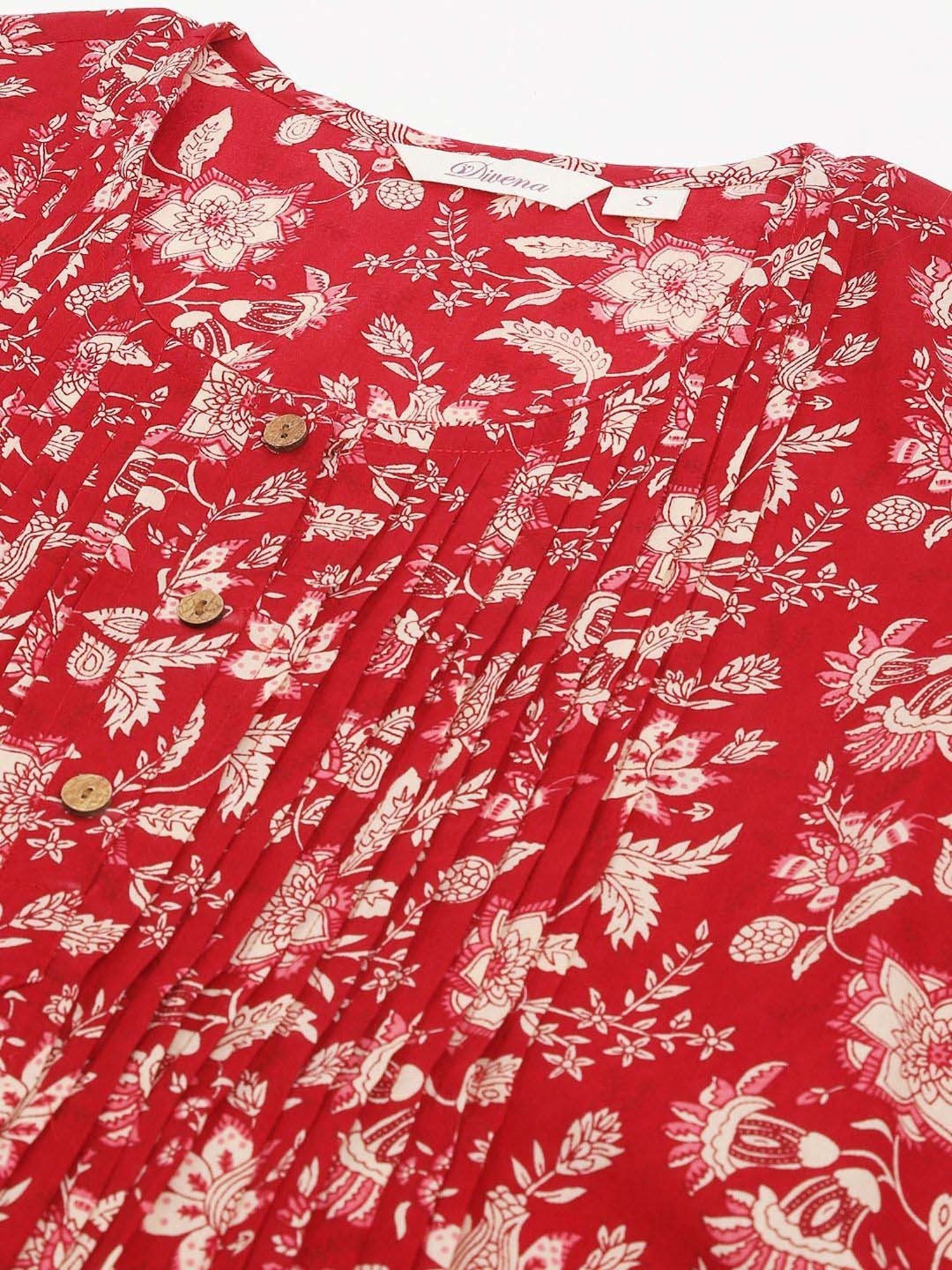 Divena Red Cotton Floral Print Top