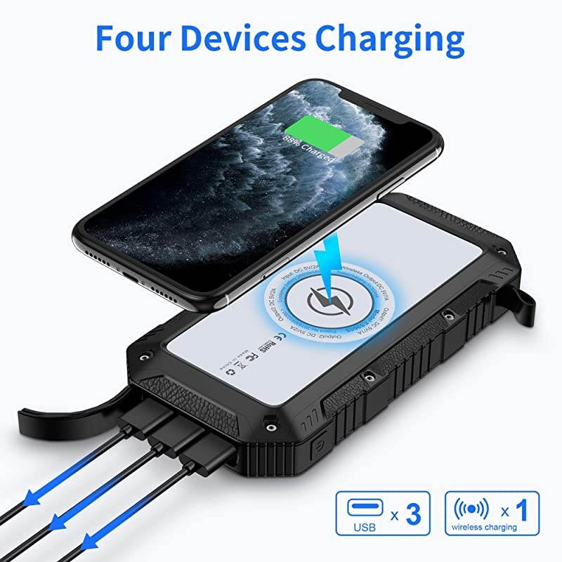 Charger 26800mAh,Wireless Portable Power Bank Panel Charger with 28 LEDs and 4 Outputs External Backup Battery Huge Capacity Phone Charger for Camping Outdoor for iOS Android