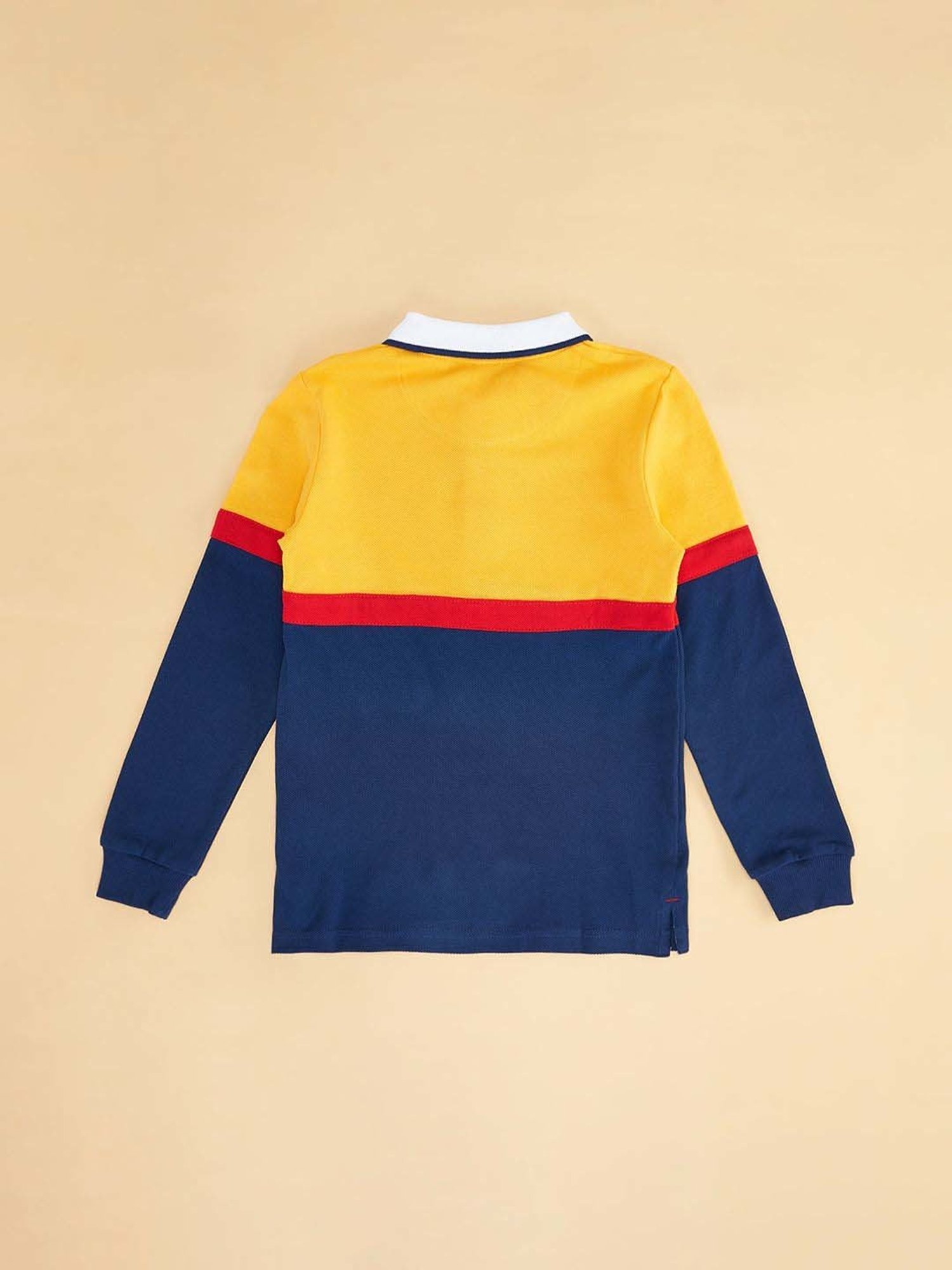 Pantaloons Junior Yellow & Navy Cotton Color Block Full Sleeves Polo T-Shirt