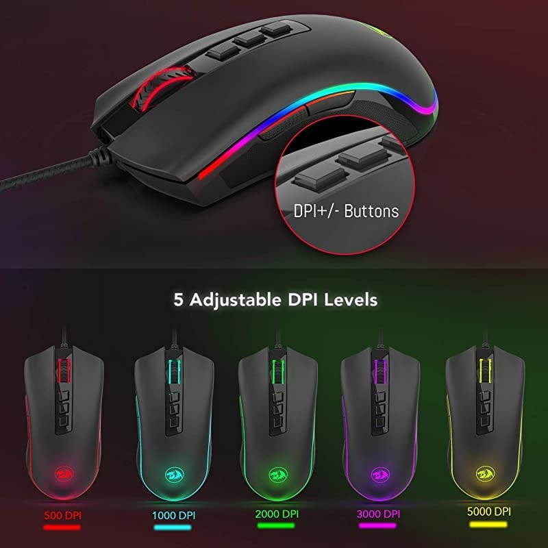 M711 Cobra Gaming Mouse with 168 Million RGB Color Backlit 10000 DPI Adjustable Comfortable Grip 7 Programmable Buttons White