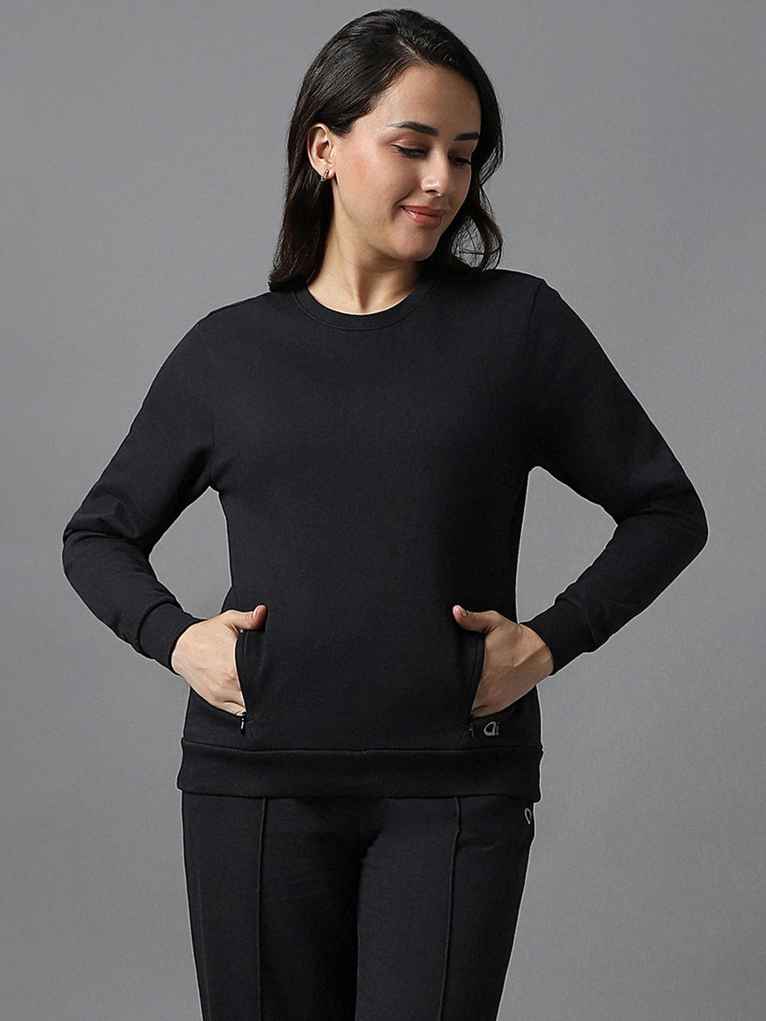 Amante Black Cotton Sports Sweatshirt