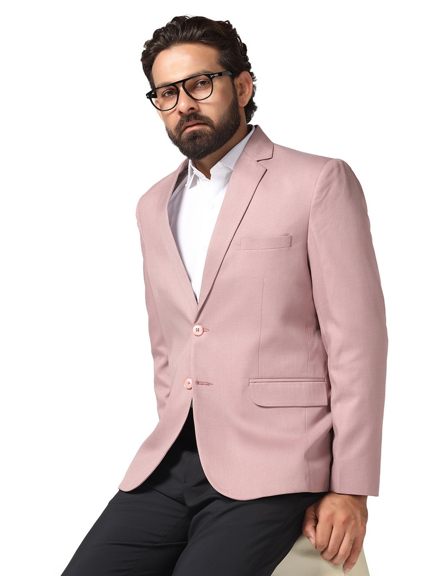 TAHVO Pink Slim Fit Notch Lapel Blazer