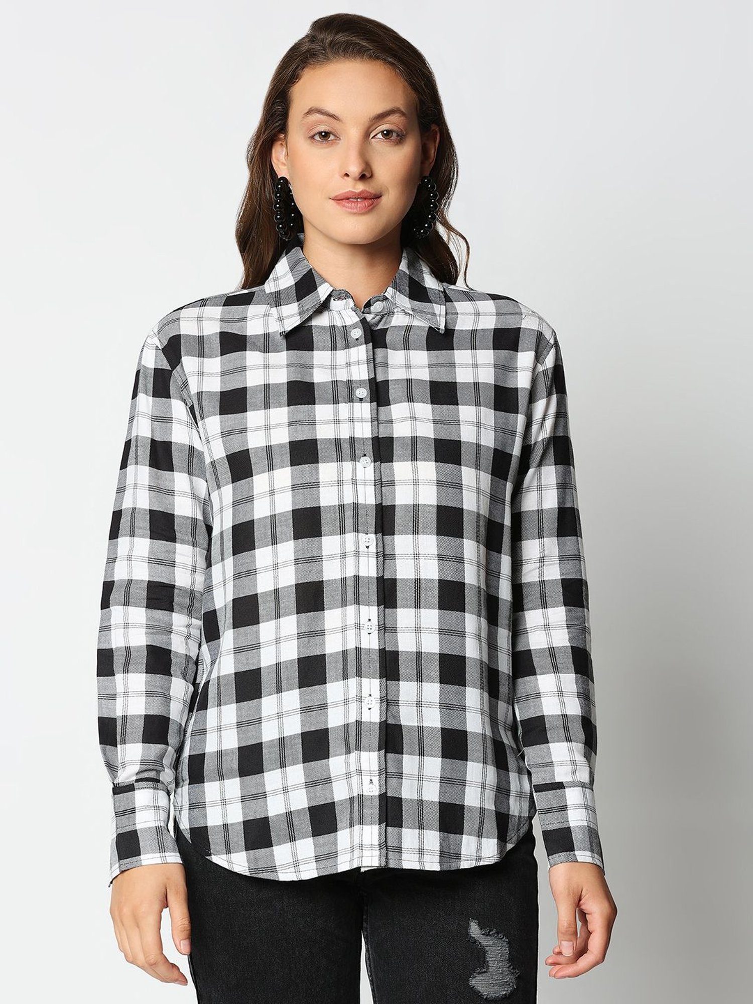 Remanika Black & White Pure Cotton Chequered Shirt